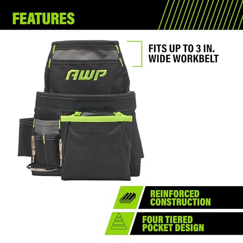 AWP Tool Pouch, Electrician Tool Pouch, Premium, Professional Multi-Pocket Organizer - size: 3 Pack, style: 9 Pocket Tool Pouch