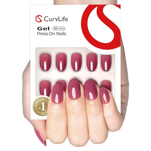 CurvLife Short Oval Fall Press On Nails, Rose Pink, Soft Gel - color: A7 - Red Purple rose