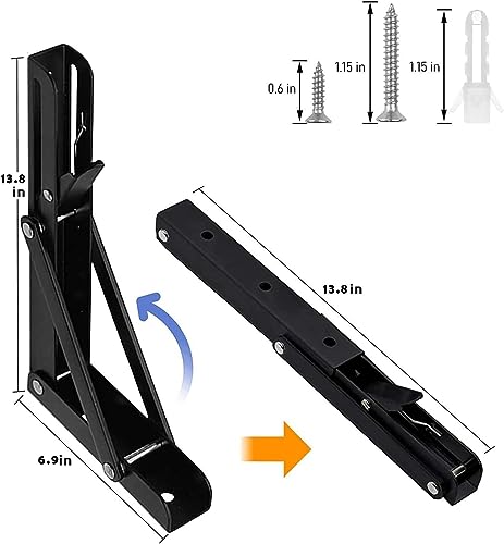 Folding Shelf Brackets - 14 Inch 4 Pcs Heavy Duty Metal Collapsible Shelf Bracket, DIY Wall Mounted Shelf Bracket, Space Saving for Bench - size: 14 Inch- 4 Packs
