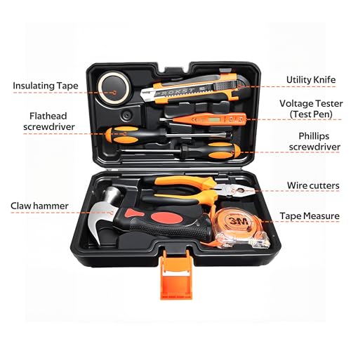 8 Piece Hand Tool Set, High Strength Steel Tools for Home Repair, Car Maintenance, Furniture Assembly with Convenient Storage Case, Basic Tool Kit for Home Use