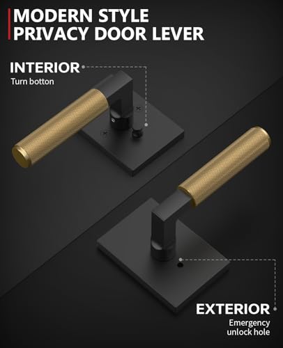 Asidrama 6 Pack Black and Champagne Bronze Privacy Door Handles - color: Black and Champagne Bronze