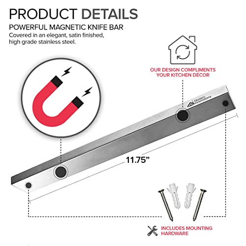 Modern Innovations Magnetic Knife Holder for Wall and Fridge - 12" Knife Magnetic Strip, Magnet Kitchen Knife Holder and Rack, Stainless Steel Magnetic Knife Bar for Kitchen Utensils - size: 12 Inch