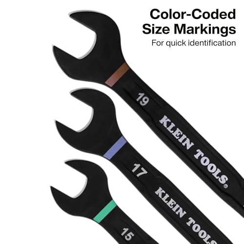 KLEIN TOOLS 69508M Metric Ratcheting Combination Wrench Set, 8-Piece, Slide-Lock 90-Tooth Ratchet, I-Beam Handle, Color-Coded Size Markings, Roll Pouch Storage - size: Slide Lock, Metric