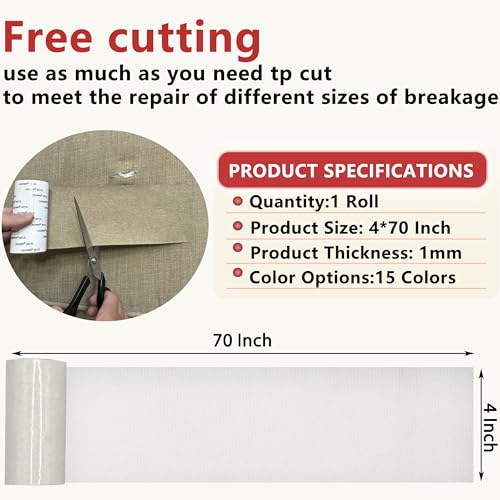 Gheeidau Linen Repair Tape 4x70 Inch Self-Adhesive Couch Patch Repair Fabric Patch for Furniture,Sofas,Cushion,Chairs,Bags,Linen Goods(White) - color: White