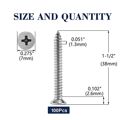 #6 x 1-1/2" Wood Screw 100Pcs 18-8 (304) Stainless Steel Screws Flat Head Phillips Fast Self Tapping Drywall Screws by SG TZH - size: #6 x 1-1/2"