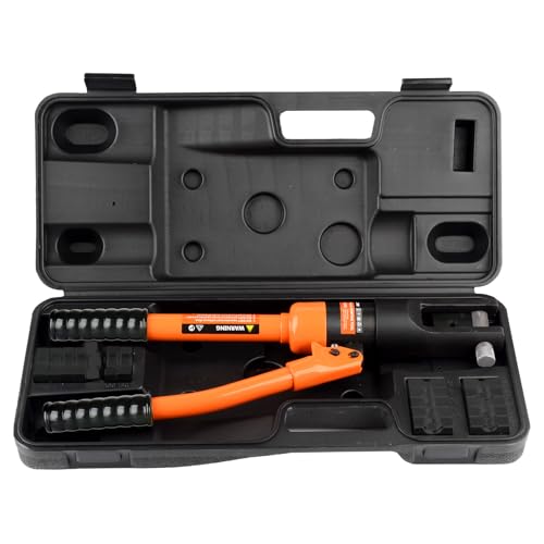 HZLZRZ Hydraulic Crimping Tool 12 Tons, Range 8AWG-4/0AWG(250MCM), Hydraulic Cable Lug Crimper with Standard US 9 Pairs of Dies for Wire Battery Cable Terminal Crimping Tool