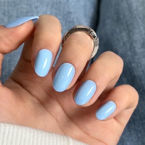 CurvLife Short Oval Press On Nails, Sky Veil Blue, Soft Gel - color: B2 - Sky Veil blue
