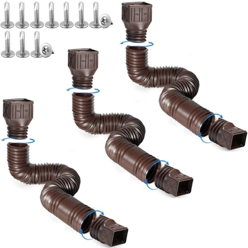 3 pack Flexible Rain Gutter Downspout Extensions,Drain Downspout Extender,Gutter Extension Flexible,Down Spout Drain Extension Pipes,Extendable from 21 to 60 Inches (3pcs brown) - color: 3pcs brown