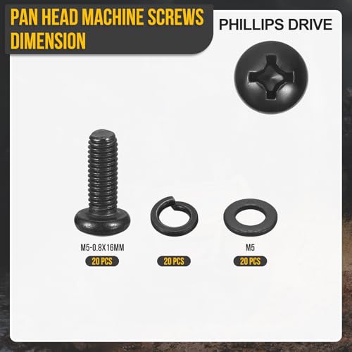 DTGN M5-0.8x16mm Phillips Pan Head Machine Screw W/Washer Black 60Pcs - size: M5-0.8x16mm