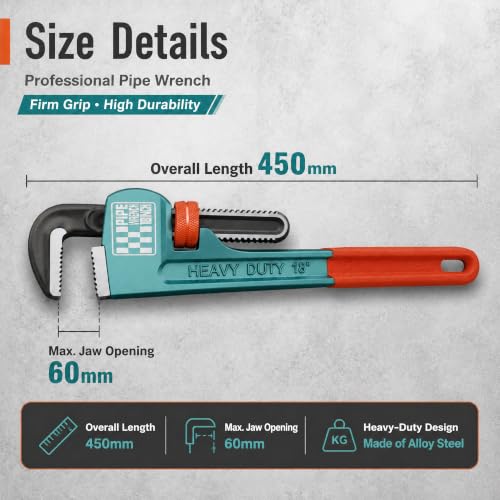 Heavy Duty Pipe Wrench, 18" Adjustable Straight Plumbing Wrench, High Drop-Forged jaws, Professional Pipeline Tool for Water Pipe Fittings, Mechanical assembly, Workshop Operations - size: 18inch