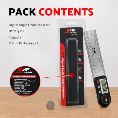S&F STEAD & FAST Stainless Steel Digital Angle Finder Tool, 7 Inch / 200 mm - size: Full Size