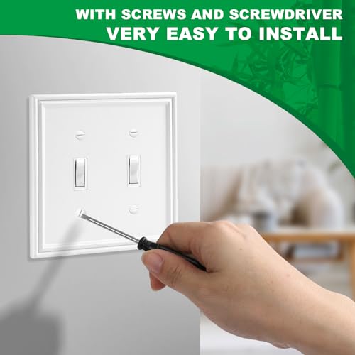 OKAYZIP White Decorative Double Toggle Light Switch Covers Wall Plate | 2 Pack Natural Material 2 Toggle Switch Plate Covers - Modern Style - size: 2 Toggle 2 Pack