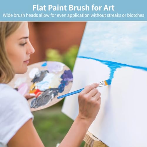 60 PCS 1 inch Flat Paint Brushes for Acrylic Painting - Watercolor Nylon Brushes, Bulk Paintbrushes with Comfortable Wooden Handle, Large Paint Brush for Painting, DIY Projects, Art Classes, Face Art