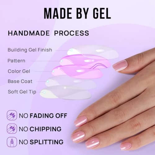 BTArtbox Press On Nails, Lotus Glazed, Short Square, Pink Chrome, 32Ct - color: A1-Lotus Glazed