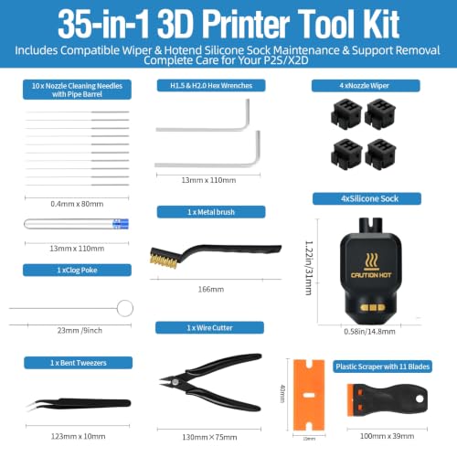 35Pcs 3D Printer Tool Kit for Bambu Lab P2S/X2D Maintenance & Cleaning - size: For P2S/X2D