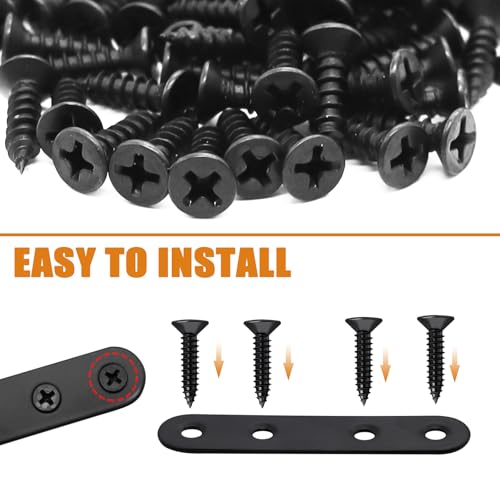 mankk 86PCS Black Straight Flat Metal Bracket Mending Plates Stainless Steel Flat Brace Brackets Fixed Connecting Plate for Wood Repair Fixing - color: Black
