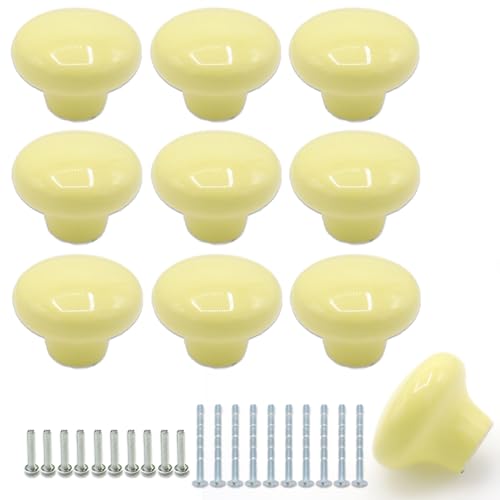 10-Pack Ceramic Cabinet Knobs Light Yellow 32mm Round Drawer Pull - color: Light Yellow