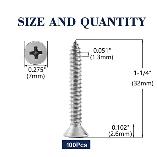 #6 x 1-1/4" Wood Screw 100Pcs 18-8 (304) Stainless Steel Screws Flat Head Phillips Fast Self Tapping Drywall Screws by SG TZH - size: #6 x 1-1/4"