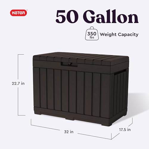 Keter Kentwood 50 Gal Outdoor Storage Box and Patio Side Table - color: Brown