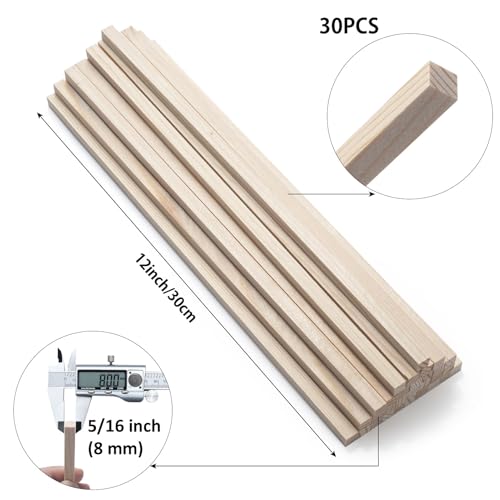 Square Wooden Dowels Wood Dowel Rods 5/16" x 12", 30 PCS Square Wooden Sticks for Crafts, Unfinished Hardwood Sticks Wood Strips Slats for Crafting, Woodworking, Model Making, Home Decor - size: 5/16"×12"-30PCS