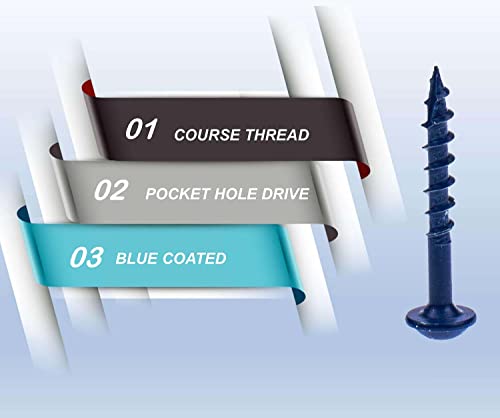 #8×1 Inch Pocket Hole Screws,500 Pcs,Exterior Wood Screws for Wood Working with Blue Coated,Square Drive Head… - size: #8×1 Inch