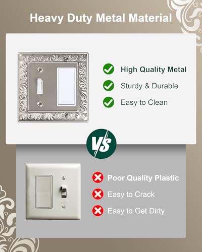 2-Pack Paisley Pattern Combo Toggle/Decorator Light Switch Cover Plate | Decorative Wall Outlet Cover Plate, Electrical Outlet Covers, Metal Wall Switch Plates and Outlet Covers, Satin Nickel - color: Satin Nickel, size: 1 Toggle/1 Decorator 2PK
