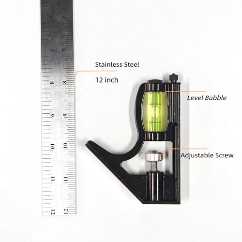 12-Inch Combination Square, Multi-Function Tool with Stainless Steel Blade and Bubble Level, Precision Marking for 45/90 Degrees, Ideal for Carpenters and Woodworking