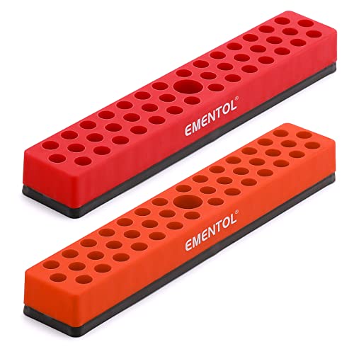 EMENTOL 2PCS 1/4" Magnetic Bits Holder Set - Red and Orange, 86PCS Hole, Bit Organizer with Strong Magnetic, Magnetic Bits Organizer, 2 Pieces - color: 2pcs(red+orange), size: Hex Bit Holder