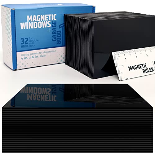 Strong & Glossy Magnetic Garage Door Windows - Looks Like Real Window Panels/Faux Panes - Decorative Hardware Kit - Easy to Align & Will Never Fall (Upgraded Magnets) | Fits 2 Car Garage | 32pcs 4"X6 - style: 32pcs Magnetic Windows