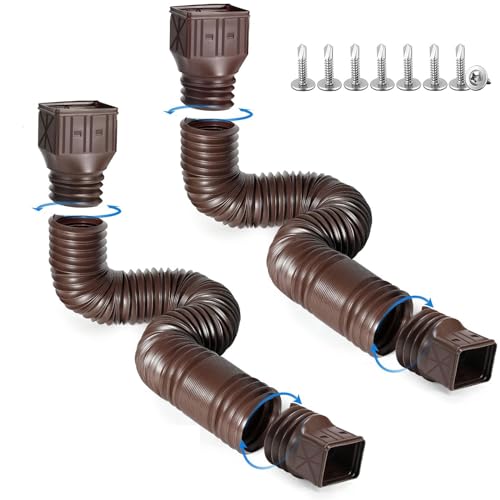 2 Pack Flexible Rain Gutter Downspout Extensions,Drain Downspout Extender,Gutter Extension Flexible,Down Spout Drain Extension Pipes,Extendable from 21 to 60 Inches (Brown) - color: 2pcs brown