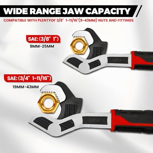 8” 12” Pipe Wrench Set, Self Adjusting Pipe Wrench, Multi-function Self-locking Pipe Vise Wrench Set, for 3/8” to 1-11/16" (9-43mm) Pipe Fittings, Standard Nuts and Irregular Nut - color: 8”+12”