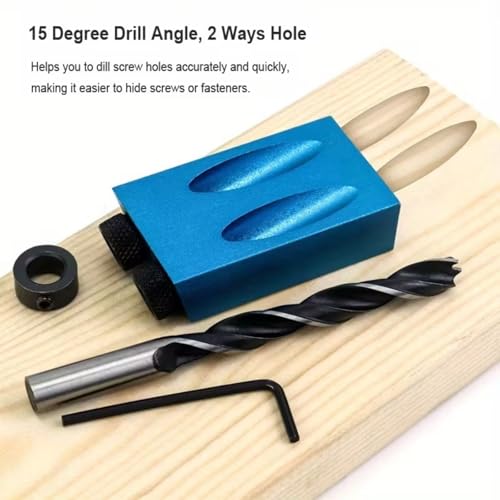 Wood Woodwork Guides Joint Angle Tool Carpentry Locator - 14pcs Pocket Hole Jig 15Degree Woodworking Inclined Hole Fixture 6/8/10mm Drill Bits Dowel Screw Drill Jig Joinery Kit Carpenters