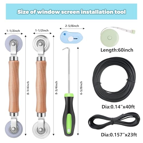 Window Screen Replacement Kit, 8-in-1 DIY Screen Door Repair Kit with Fiberglass Mesh 48"x118" Spline Tools for Sliding Door Patio Screen House Windows French Doors