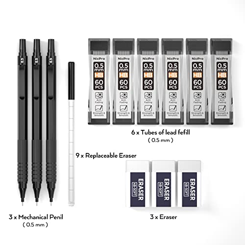 Nicpro Metal Mechanical Pencils Set 0.5 & Solid Carpenter Pencil for Architect, Engineering