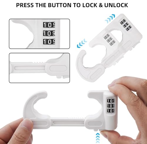 4 Pack Cabinet Locks with Combination Baby Proof Cabinet Door Lock Multifunctional Adjustable Child Safety Lock Knobs Door Lock for Knob Handle (White) - color: White