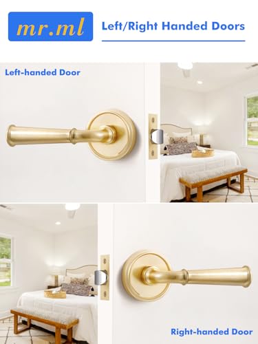 Door Handle Brushed Gold Passage Door Lever Gold DoorHandle, 1 Pack - color: Brushed Gold