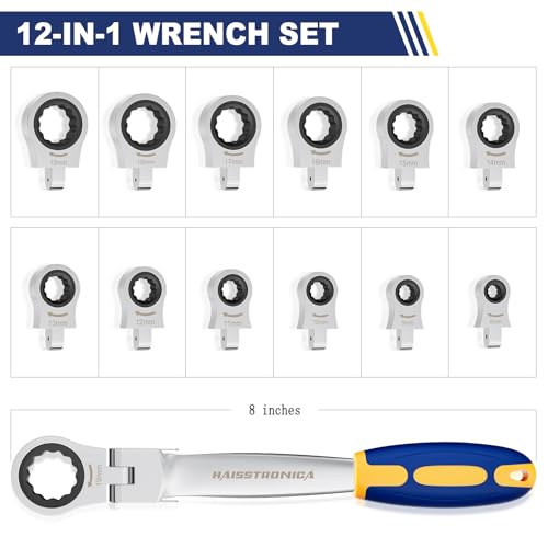 haisstronica 12 in 1 Flex-Head Ratcheting Wrench Set, Metric 8-19 mm - size: Metric-12 in 1