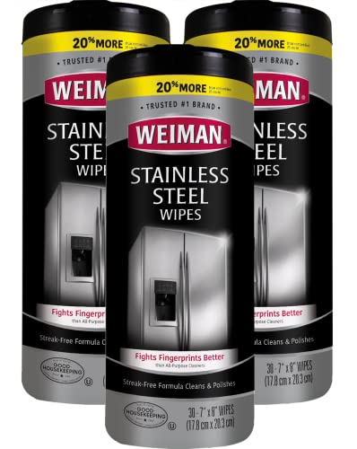 Weiman Stainless Steel Cleaner Wipes (3 Pack) Removes Fingerprints, Residue, Water Marks and Grease from Appliances - Works Great on Refrigerators, Dishwashers, Ovens, and Grills - Packaging May Vary - style: 30 Count (Pack of 3)