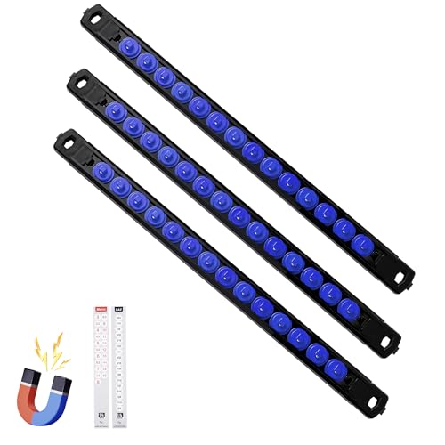 Reniteco Magnetic Socket Organizer, 3-Piece 1/4-Inch Drive ABS Sockets Rail, Heavy Duty Sockets Holder, Socket Rack Kit 1/4-Inch x 42 Clips - color: Blue, size: 3 Pcs 1/4" DR