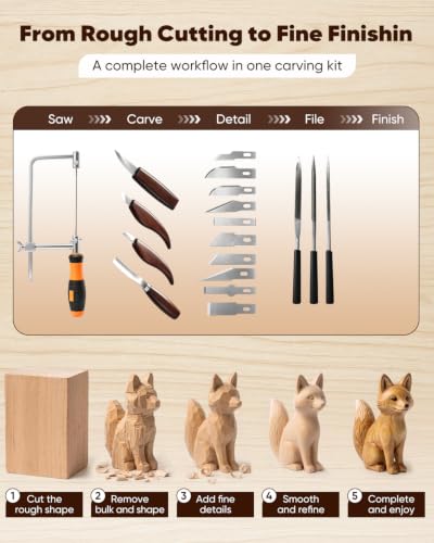 SakerNeo 35PCS Wood Carving Kit Whittling tools Set - color: Brown 35pcs