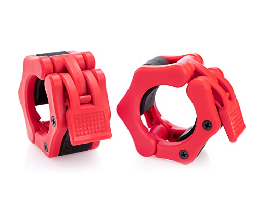 Olympic Barbell Clamps Collars Quick Release Pair Weight Clips for 2 inch Barbell RED - color: Red, size: Olympic 2"