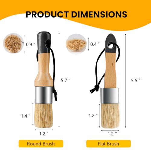 Chalk Paint Brush, 2 Pack Wax Brushes with Natural Bristle | Chalk Paint for Furniture, DIY Use and Art Crafts, Round Paint Brush for All Painting and Waxing, Apply Chalk Paint and Wax - size: Small Round, 2 Pack