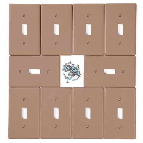 Bates- Light Switch Plates, 10 Pack, Mocha Brown, Light Switch Cover Plate, Single Switch Plate Cover - color: Mocha Brown, size: 10 Pack, Standard-Size