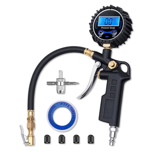 Digital Tire Pressure Gauge with Inflator - 250 PSI Heavy Duty Tire Inflator with Gauge & Quick Connect Coupler - Car Tire Air Chuck and Compressor Accessories - 0.1 Display Resolution (1 Pack)
