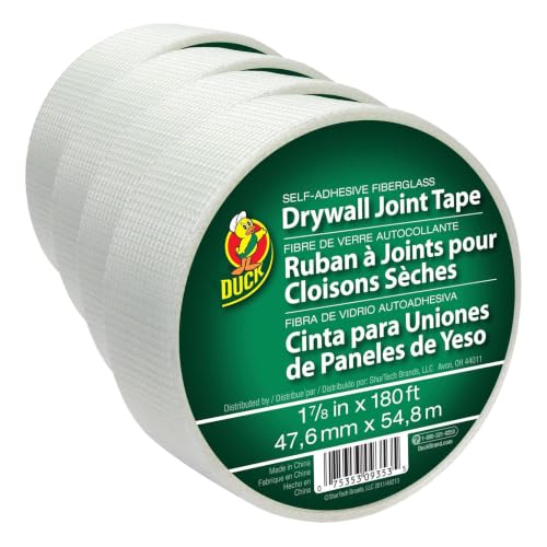 Duck Brand 1.88-Inch by 180 Feet Single Roll Self-Adhesive Fiberglass Drywall Joint Tape, White (282083) (Pack of 4) - size: 1.88 in. x 180 ft. (Pack of 4)
