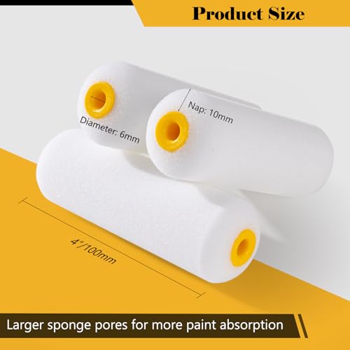 Mister Rui Mini Foam Paint Rollers, 4 Inch Paint Rollers 10 Pack