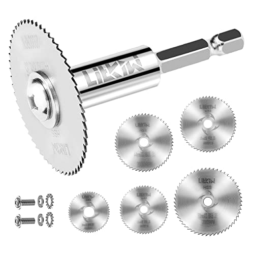5 PCS Blades,HSS Saw Disc Wheel with 1/4-Inch Hex Shank Rotary Drill Saw - style: 6PCS(1*Hex Shank+5*Blades)