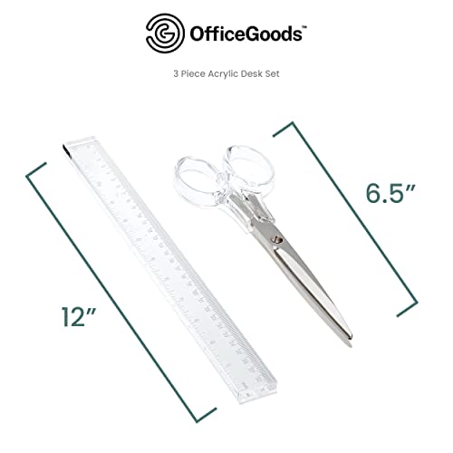 OfficeGoods 3-Piece Acrylic Desk Set, Clear with Silver Metal - color: Silver