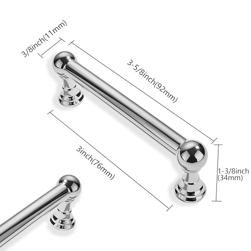 10 Pack 3 Inch Hole Center Polished Chrome Cabinet pulls 100% Solid Heavy Duty Dresser Pulls Cabinet Drawer Pulls for Kitchen Cupboard Hardware - color: Polished Chrome, size: 3 inch hole center