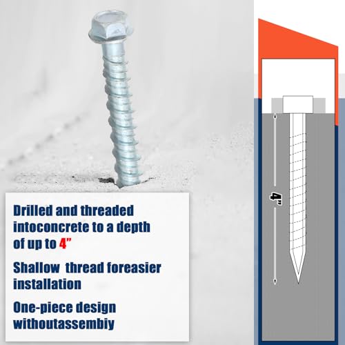 Tandefio 100 Pack 1/4 x 4 Concrete Anchors and Screw Kits Galvanized - size: 1/4" X 4"